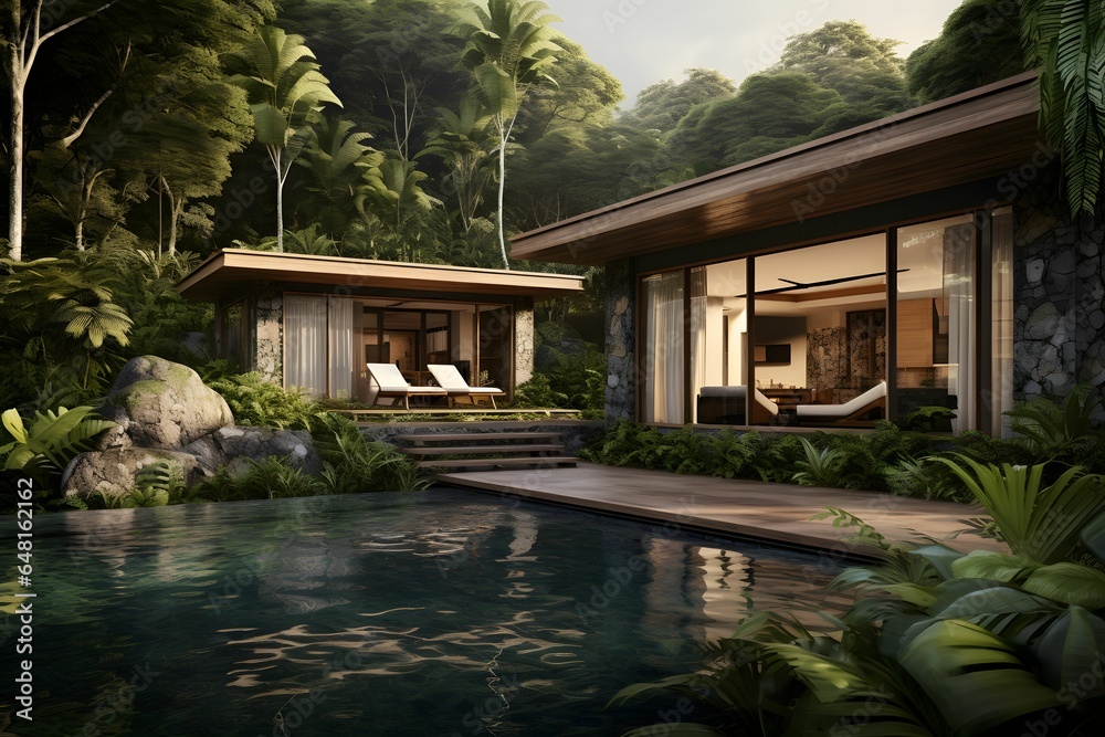 A simple new home in jungle with swimming pool