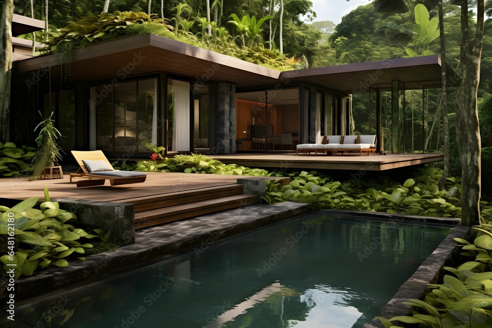 A simple new home in jungle with swimming pool A simple new home in jungle with swimming pool