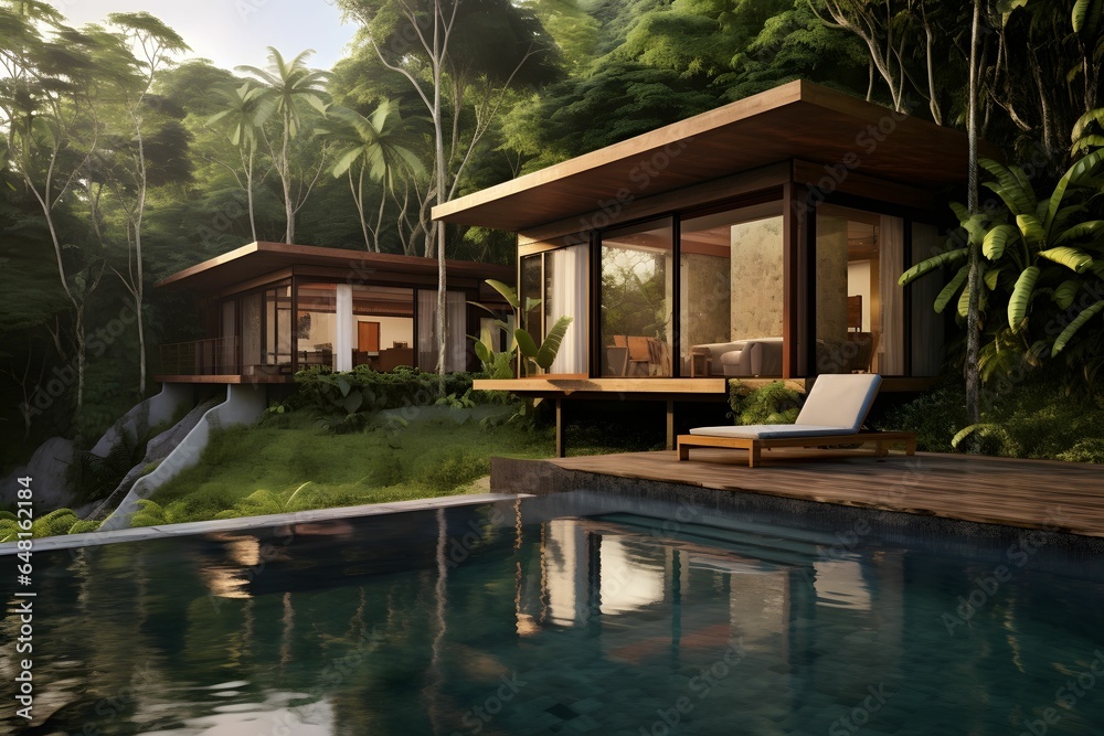 A simple new home in jungle with swimming pool