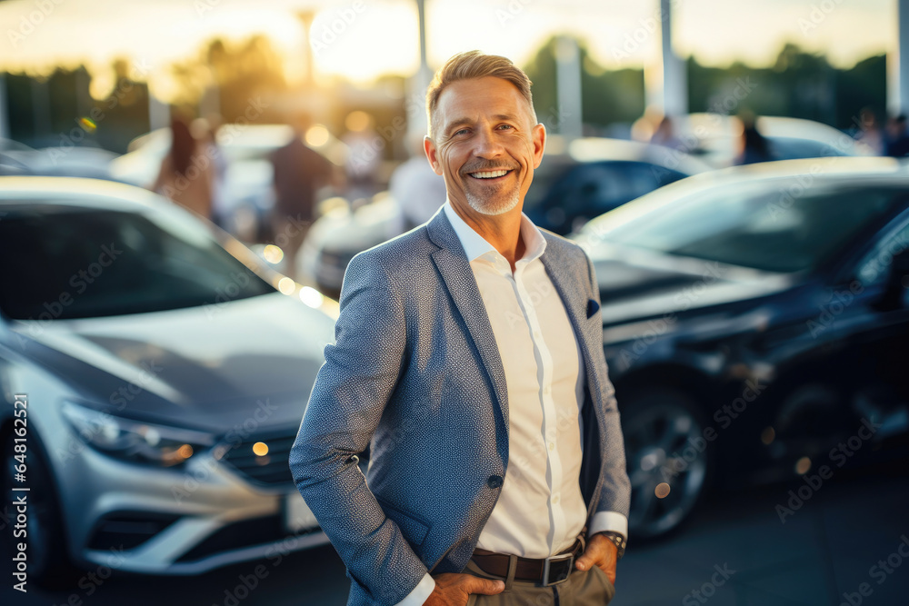 Confident Man Examining Cars at Dealership Confident Man Examining Cars at Dealership