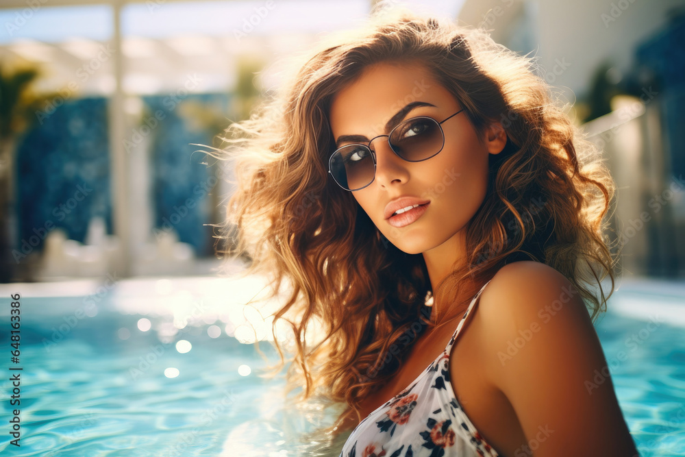 Serene Beauty Lounging in Pool Bliss Serene Beauty Lounging in Pool Bliss
