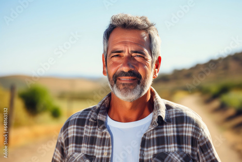 Hispanic Farmer in Checkered Shirt