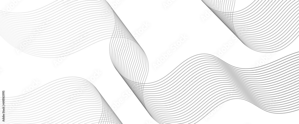 Fototapeta premium Abstract black and white wave lines on transparent background. Technology, data science, geometric border pattern. Isolated on white background. Vector illustration 