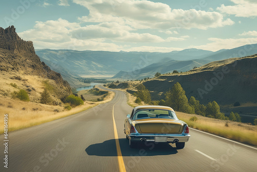 Vintage Auto Adventure in Breathtaking Terrain © AIproduction