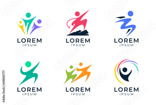 set of abstract people and child care logo