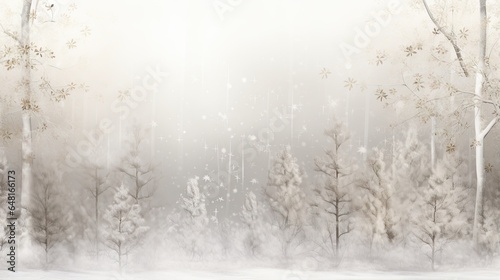  a painting of a snowy forest with trees and snow flakes. generative ai
