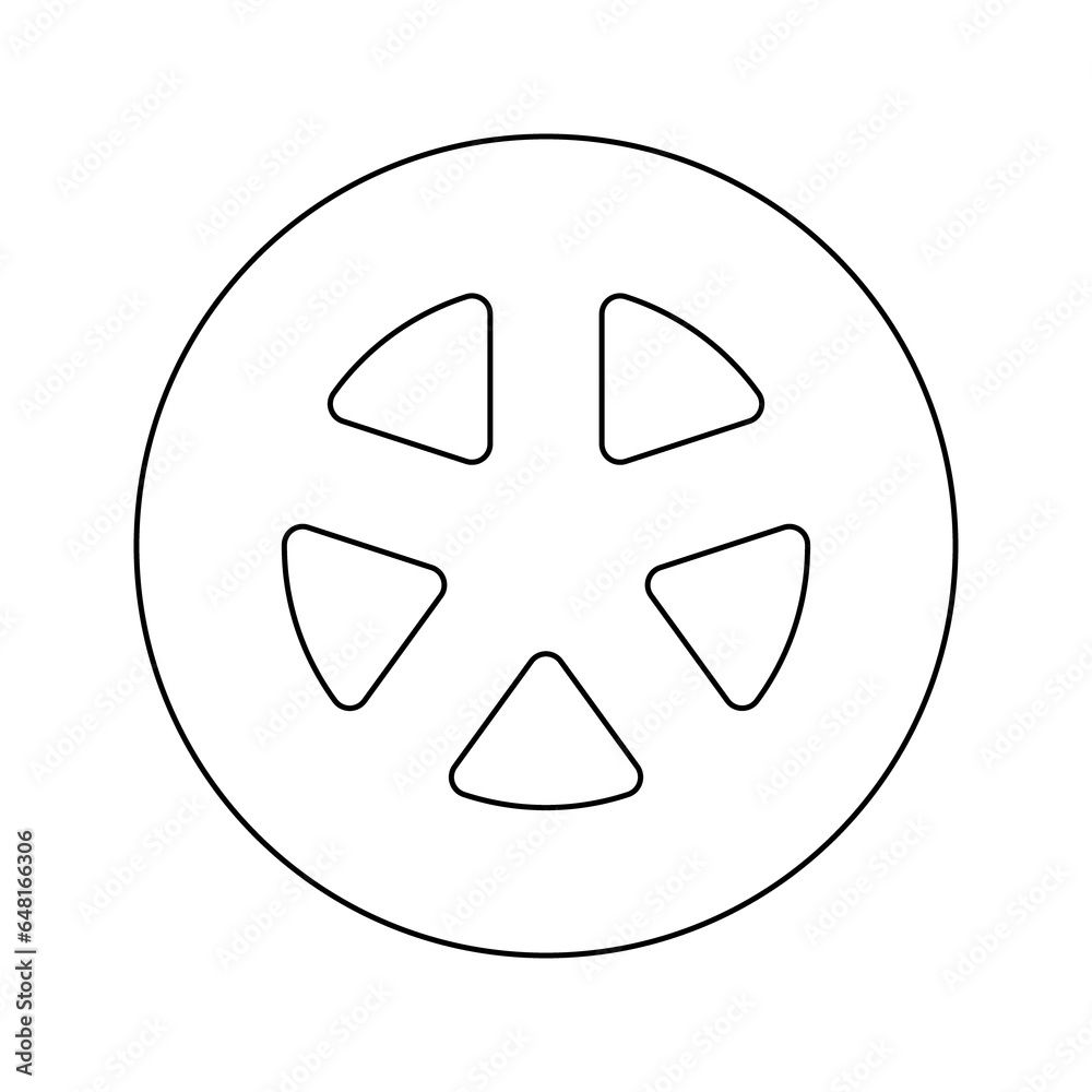 A large black outline car wheel symbol on the center. Illustration on transparent background A large black outline car wheel symbol on the center. Illustration on transparent background