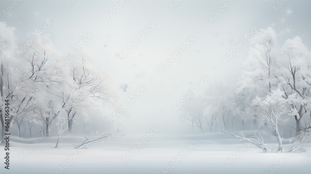 Obraz premium a painting of a snowy landscape with trees in the foreground. generative ai