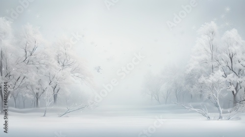  a painting of a snowy landscape with trees in the foreground.  generative ai © Anna
