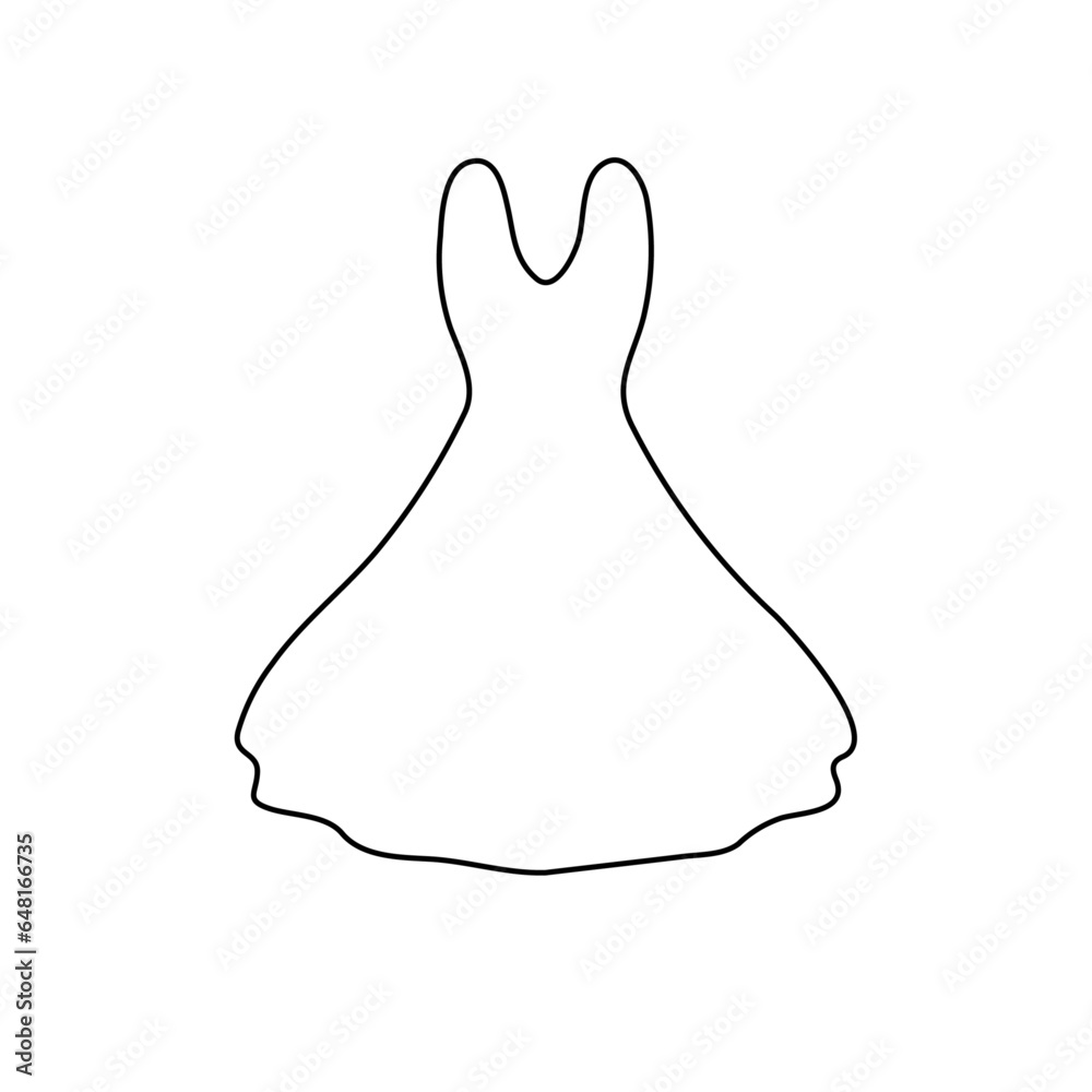A large black outline flared dress symbol on the center. Vector illustration on white background A large black outline flared dress symbol on the center. Vector illustration on white background