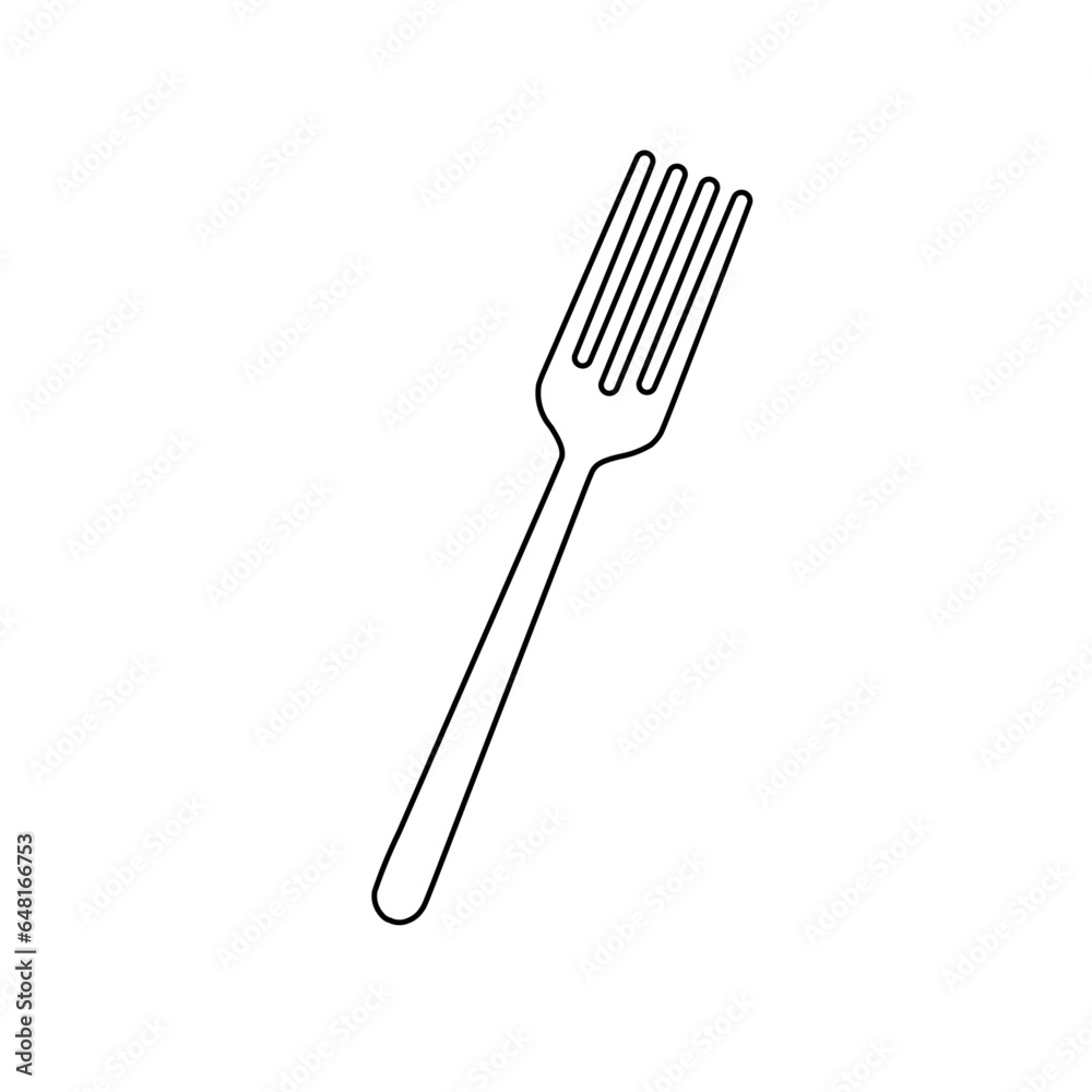 A large black outline fork on the center. Vector illustration on white background A large black outline fork on the center. Vector illustration on white background