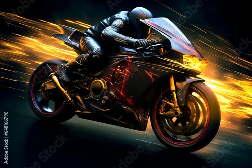 Motorcycle in motion on Road, Thunder, sports Bike, Motogp, smoke, Rider, Riding, night view