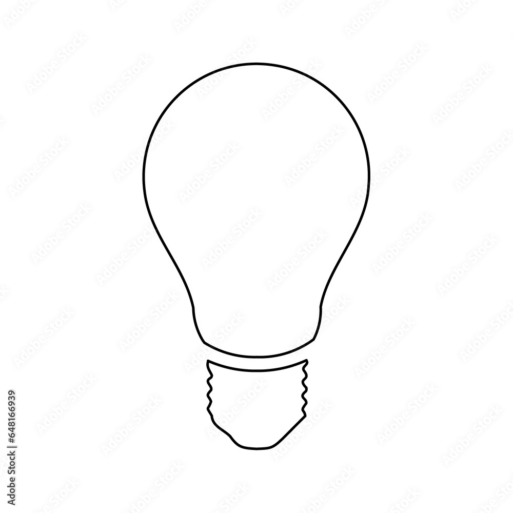 A large black outline lamp symbol on the center. Illustration on transparent background