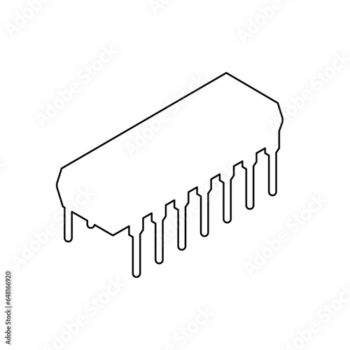 A large black outline integrated circuit symbol on the center. Vector illustration on white background