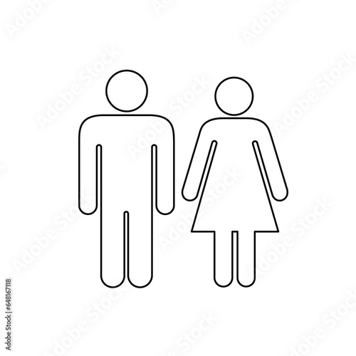 A large black outline man with woman symbol on the center. Illustration on transparent background