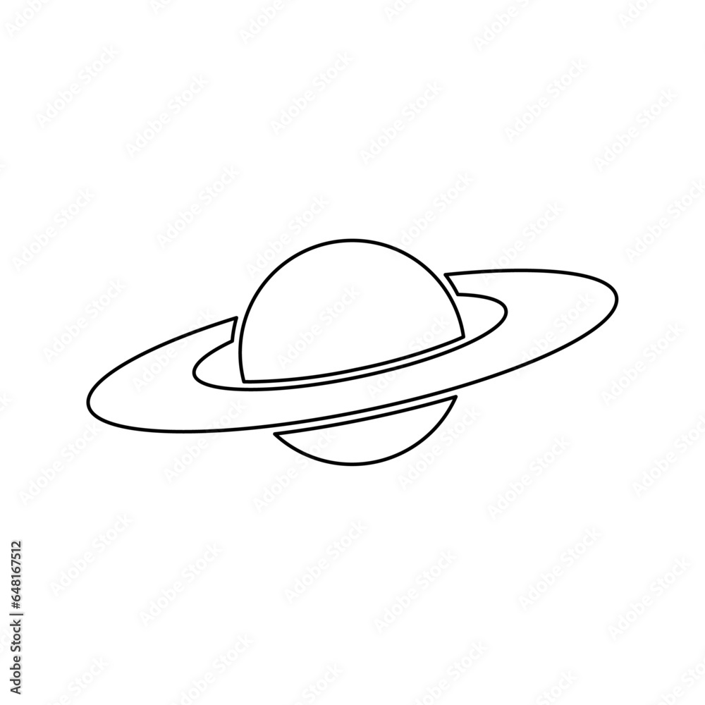 A large black outline saturn symbol on the center. Vector illustration on white background A large black outline saturn symbol on the center. Vector illustration on white background