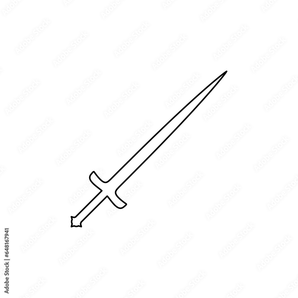 A large black outline sword symbol on the center. Illustration on transparent background A large black outline sword symbol on the center. Illustration on transparent background