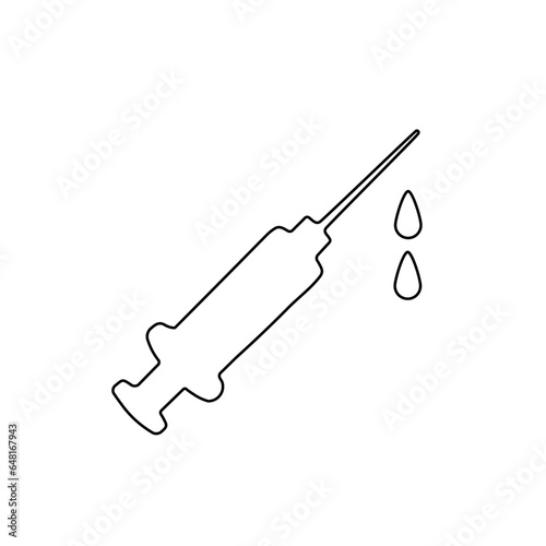 A large black outline syringe symbol on the center. Vector illustration on white background