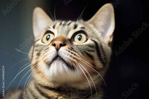 Cat Thinking Banner. An Adorable Skeptic Cat Looking Surprised and Thinking with Big Wide Eyes in a Funny Close-up Portrait. The Cute Tabby Pet Doesn't Know What to Do © AIGen