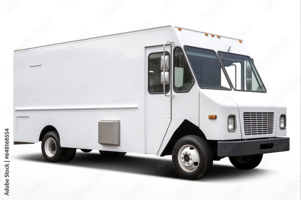 Realistic White Food Truck Delivery Mockup Design. Isolated Template for Up Close and Personal Look at Your Delicious Food