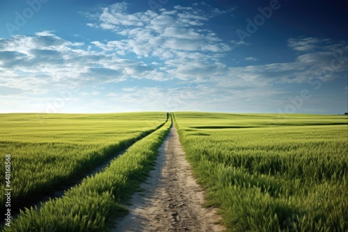 Scenic Straight Pathway along Meadows for Flat Landscape Perspective