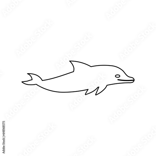 A large black outline dolphin symbol on the center. Illustration on transparent background