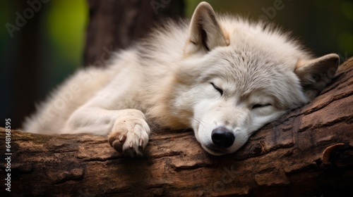 Sleeping Wolf  Grey Beast in Deep Rest. Wild Animal Canino