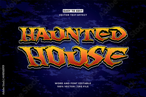 Halloween Haunted House editable text effect 3d cartoon template vector design style. Dark blue and black background
