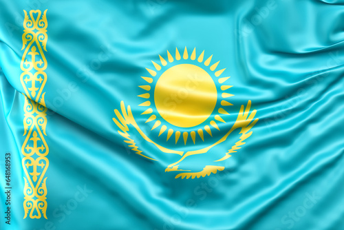 Ruffled Flag of Kazakhstan. 3D Rendering
