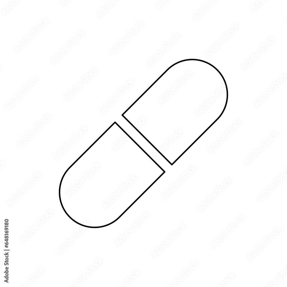 A large black outline medical capsule symbol on the center. Vector illustration on white background A large black outline medical capsule symbol on the center. Vector illustration on white background