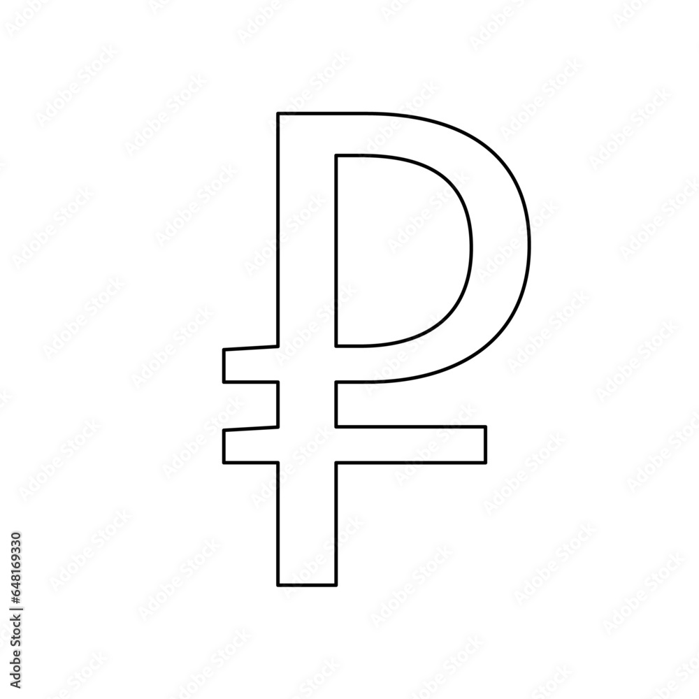 Obraz premium A large black outline ruble symbol on the center. Vector illustration on white background