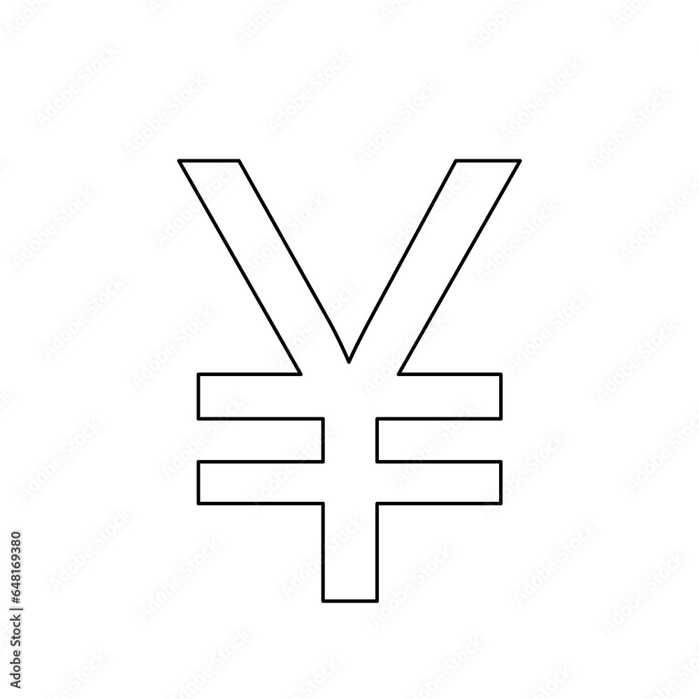 A large black outline yuan symbol on the center. Illustration on transparent background A large black outline yuan symbol on the center. Illustration on transparent background