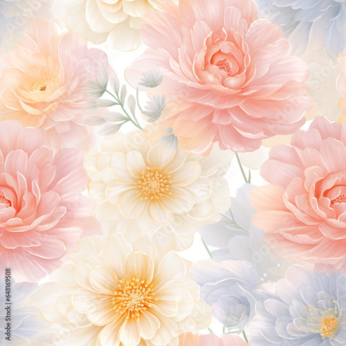 Seamless pattern with pastel color flowers