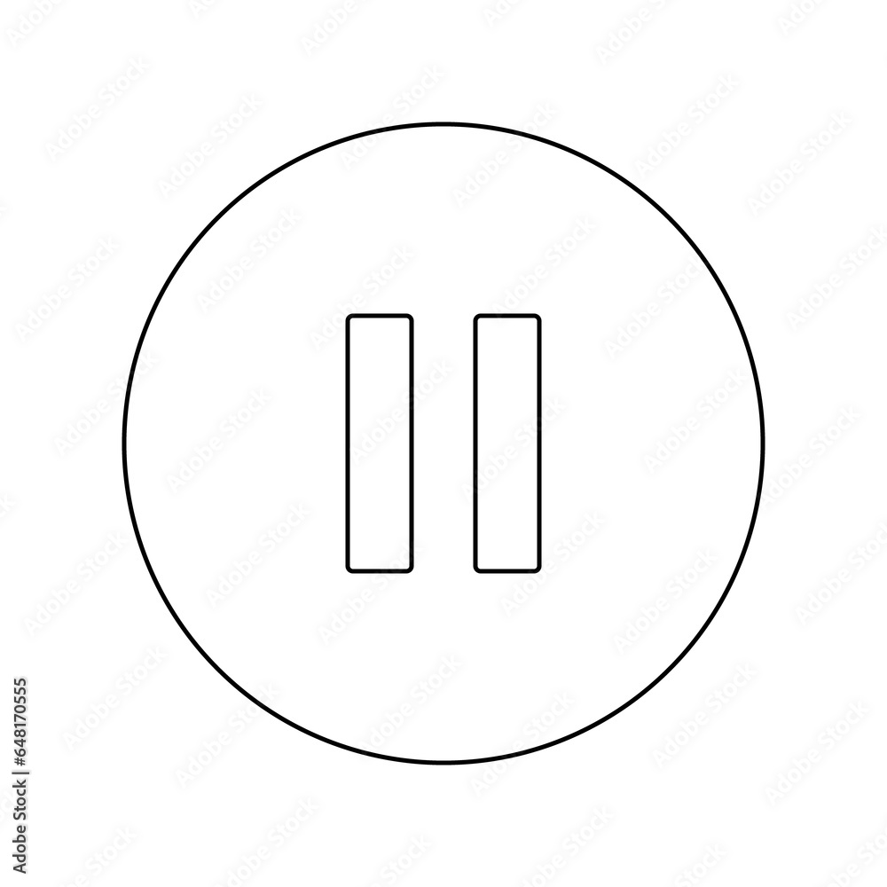 A large black outline pause symbol on the center. Illustration on transparent background A large black outline pause symbol on the center. Illustration on transparent background