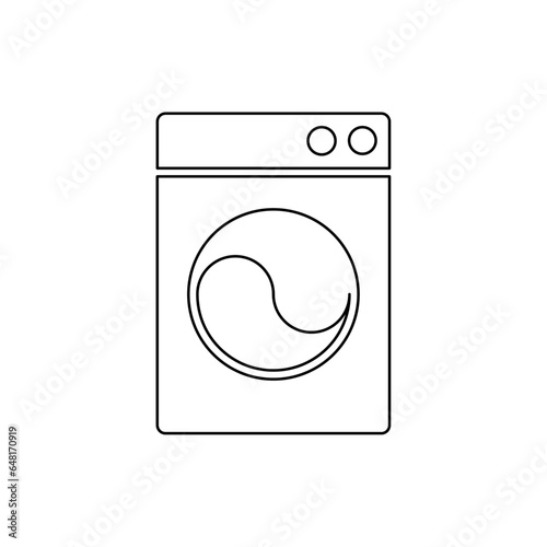 A large black outline washer symbol on the center. Vector illustration on white background
