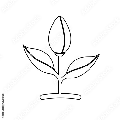 A large black outline sprout symbol on the center. Vector illustration on white background