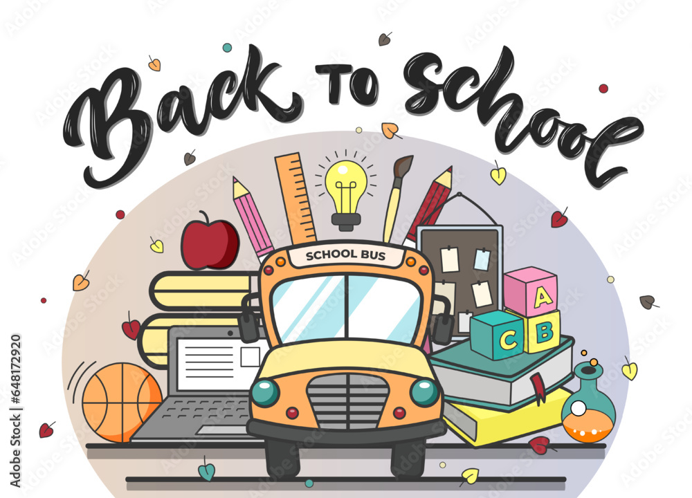 Back to school banner, poster. Vector collection of colorful school icons. Cartoon icons education, school.
