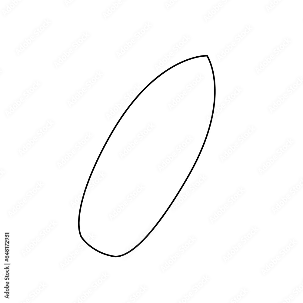 A large black outline surf board symbol on the center. Illustration on transparent background A large black outline surf board symbol on the center. Illustration on transparent background