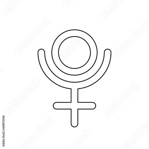 A large black outline astrological pluto symbol on the center. Vector illustration on white background