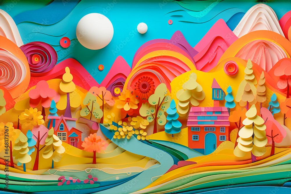 Obraz premium Cute and fun paper village scene