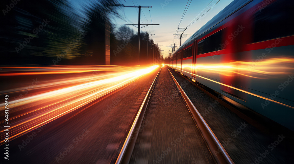 Moving high-speed train. Transport, travelling, logistics, and tourism concept Moving high-speed train. Transport, travelling, logistics, and tourism concept