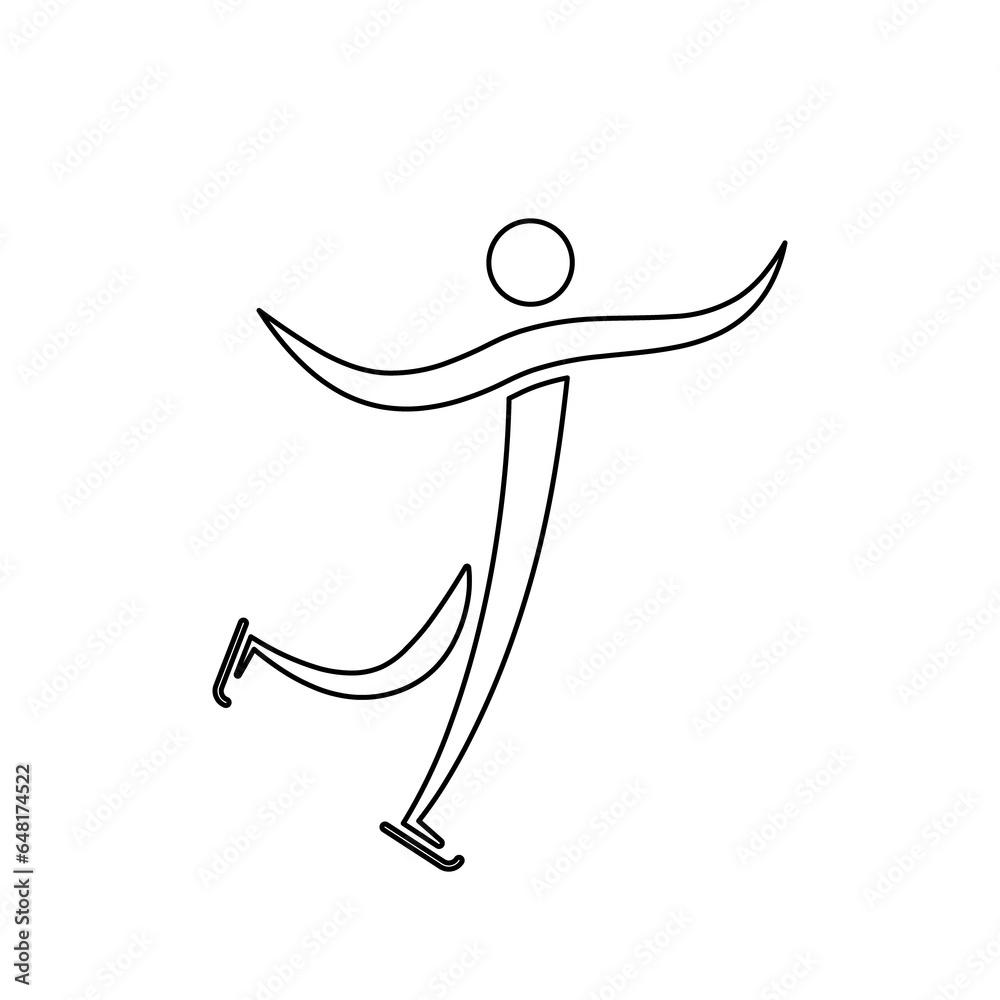 A large black outline figure skating symbol on the center. Illustration on transparent background A large black outline figure skating symbol on the center. Illustration on transparent background