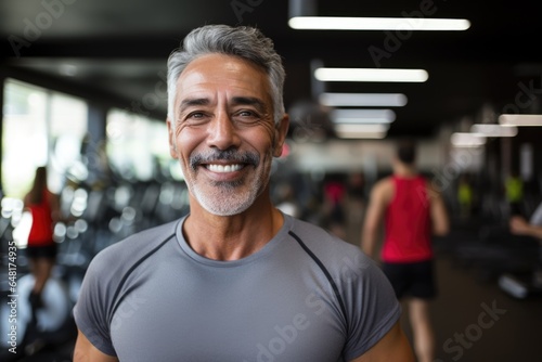 Portrait of a happy elderly man in the background of a gym.