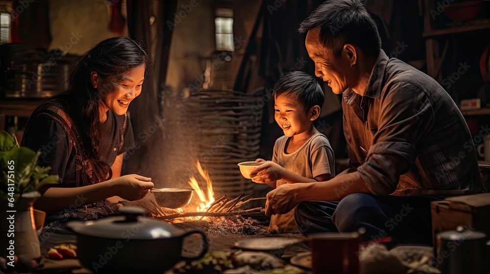 Traditional vietnamese family happy at home.