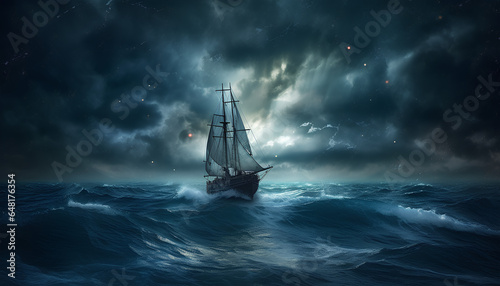 Obraz na plátně A Ship in the Ocean During a Storm
