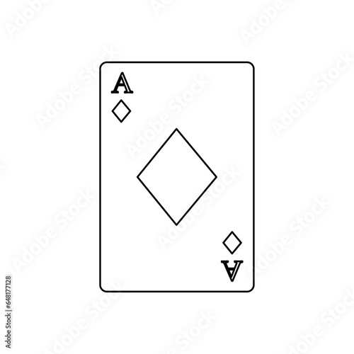 A large black outline ace of diamond card on the center. Vector illustration on white background