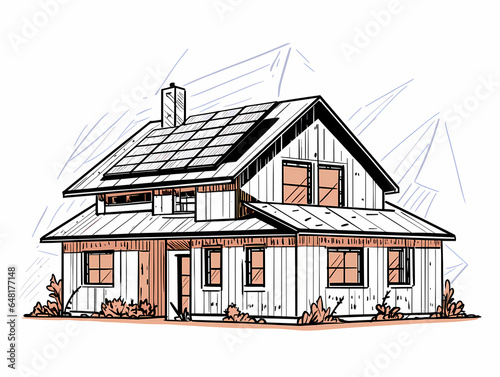 House With Solar Panels On The Roof