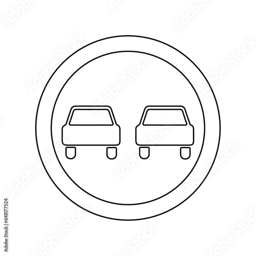 A large black outline no overtaking sign on the center. Vector illustration on white background