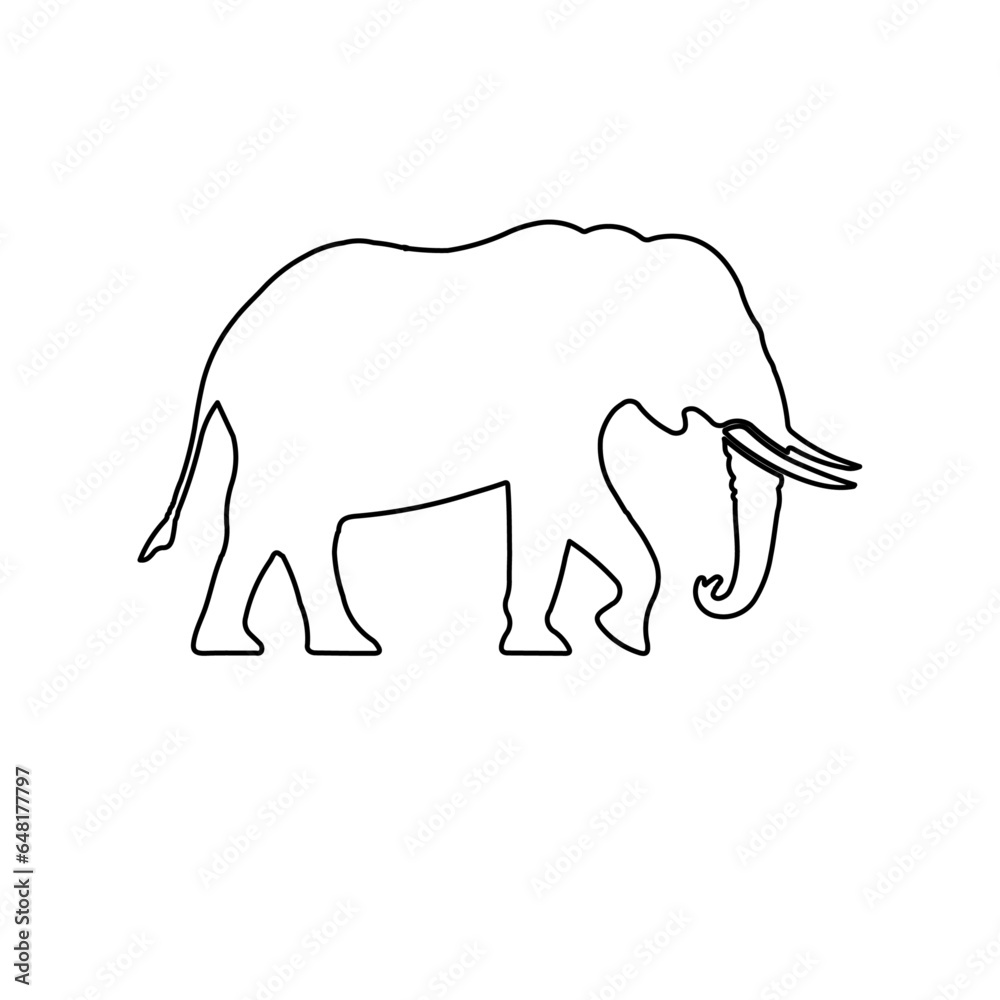 A large black outline elephant symbol on the center. Vector illustration on white background A large black outline elephant symbol on the center. Vector illustration on white background