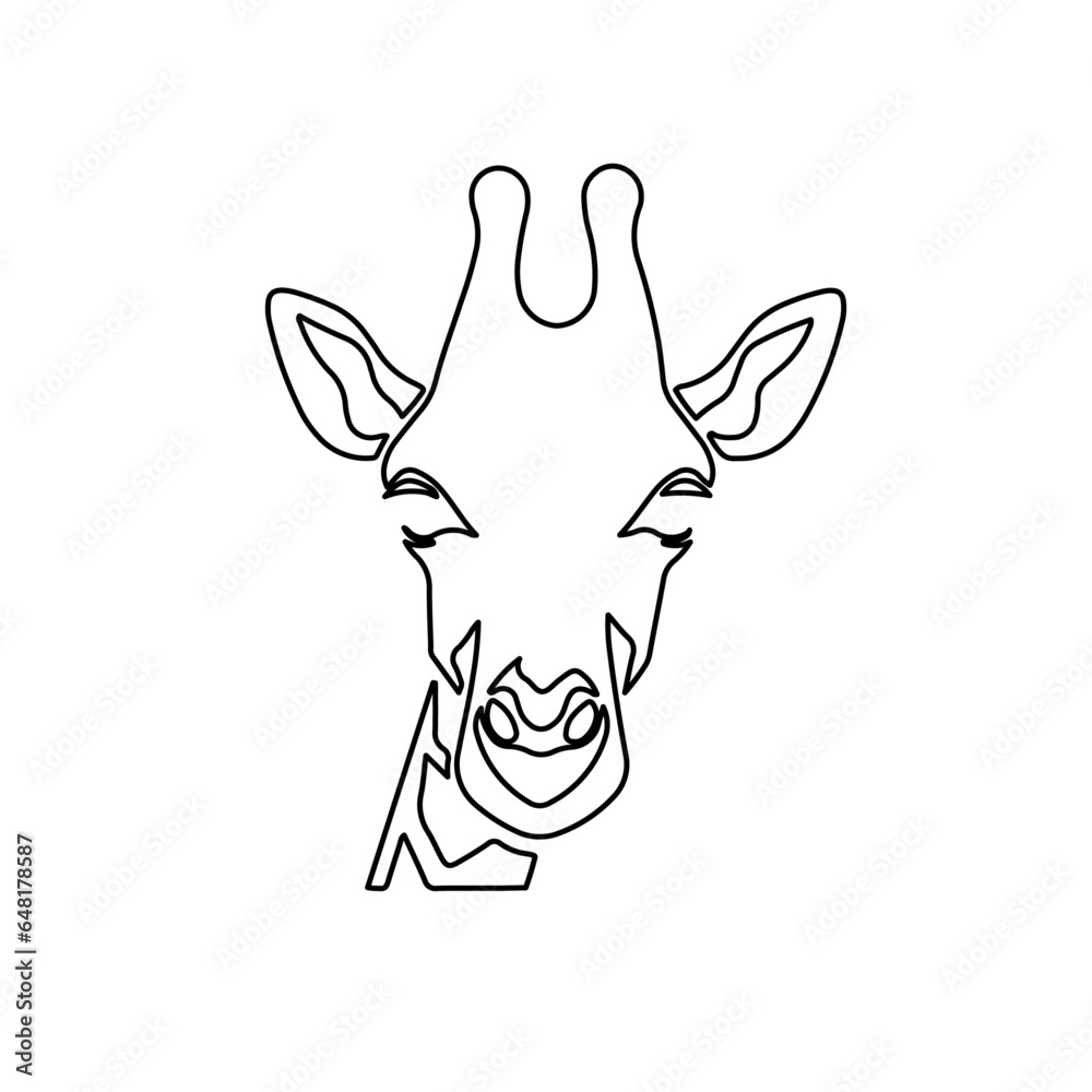 A large black outline giraffe head symbol on the center. Vector illustration on white background A large black outline giraffe head symbol on the center. Vector illustration on white background